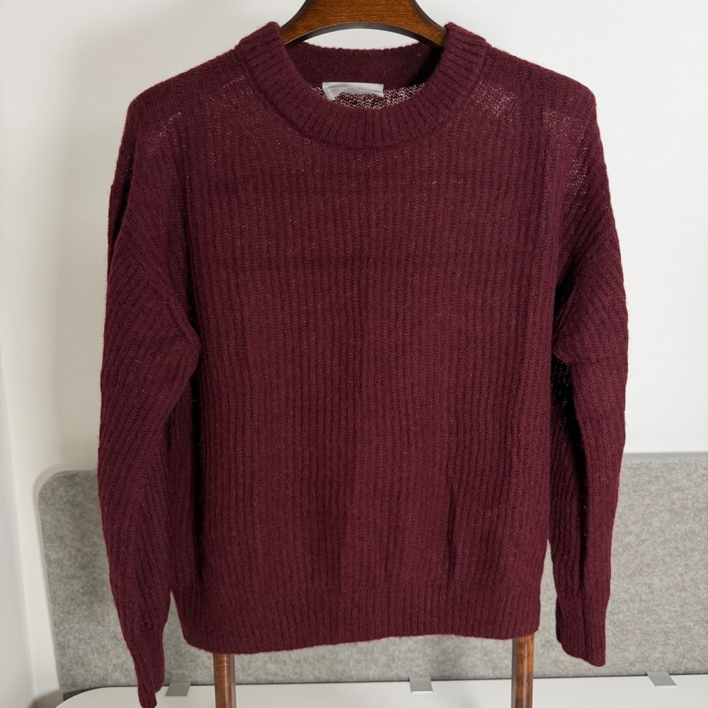 Everlane The Alpaca Crew Sweater Burgundy Ribbed Knit Wool Blend Small